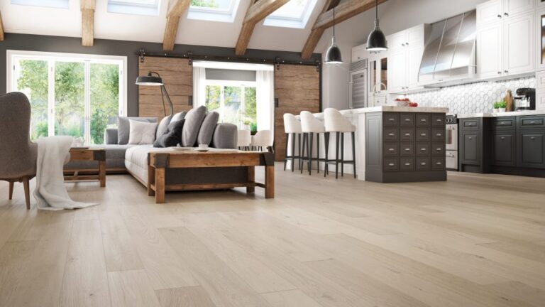 Beautiful hardwood floors in open concept kitchen
