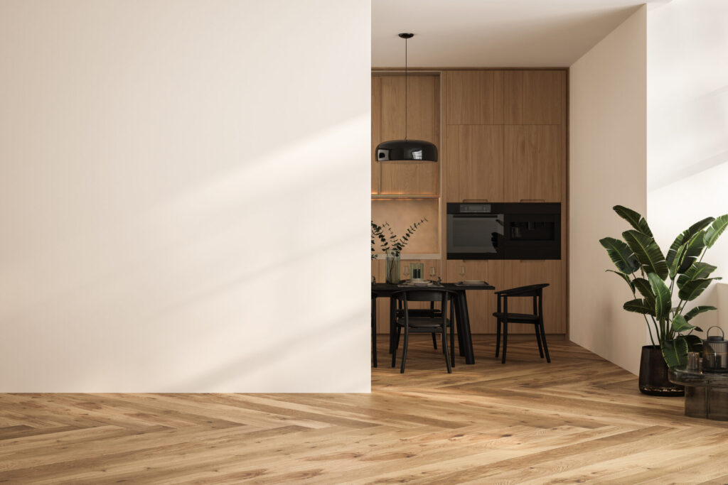 Beautiful hardwood flooring in large dinning room/kitchen